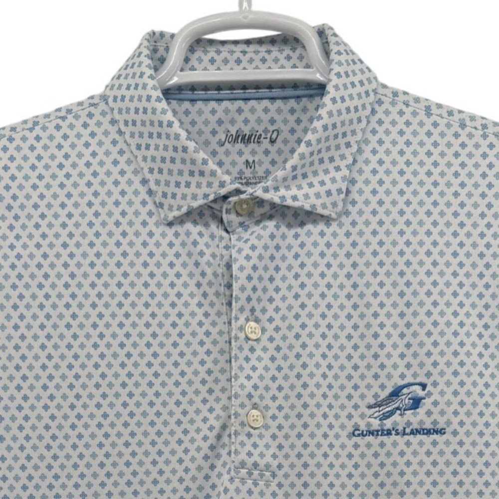 Johnnie-O Mens Blue Geometric Floral Golf Polo Shirt Gunter's Landing Size M
